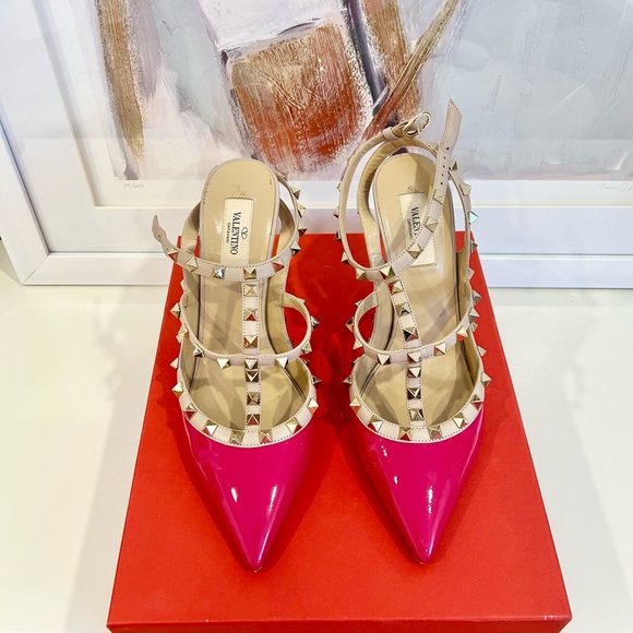 Valentino Garavani Fushia Pink Rockstud Heels - Picture 8 of 12